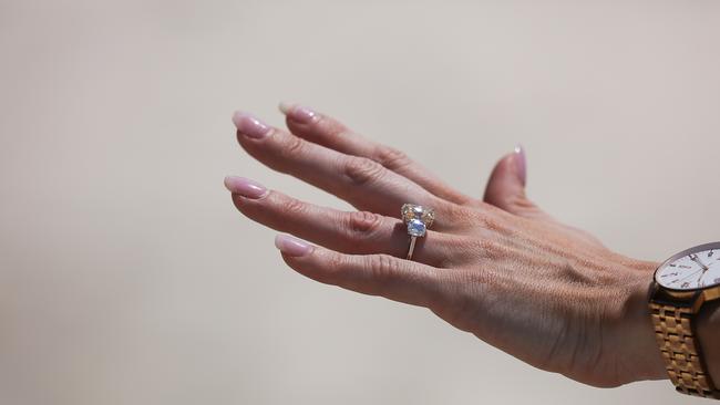 Charlotte Cushing with her engagement ring. Picture: Glenn Campbell