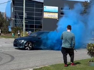 The dad to be performing his gender reveal burnout at the weekend. Picture: Supplied