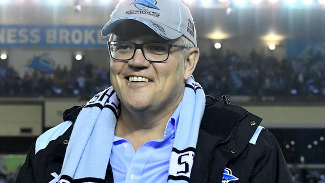 Prime Minister Scott Morrison seen during the Round 22 NRL match between the Cronulla Sharks and the St George Illawarra Dragons at Pointsbet Stadium in Sydney, Sunday, August 18, 2019. (AAP Image/Joel Carrett) NO ARCHIVING, EDITORIAL USE ONLY