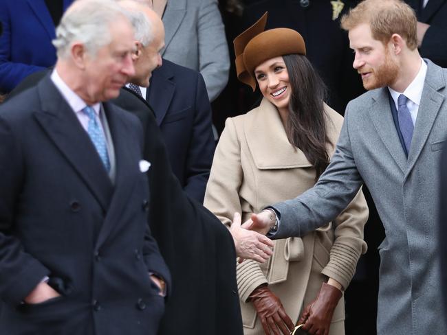 KING'S LYNN, ENGLAND - DECEMBER 25:  Prince Charles; Prince of Wales Catherine, Duchess of Cambridge, Meghan Markle and Prince Harry attend Christmas Day Church service at Church of St Mary Magdalene on December 25, 2017 in King's Lynn, England.  (Photo by Chris Jackson/Getty Images)