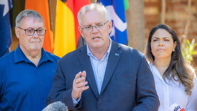 Scott Morrison in Alice Springs on Sunday. Picture: Jason Edwards