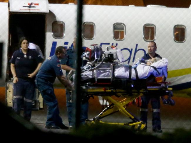 Ms Barwick being flown to Brisbane after the attack on September 19 last year. Picture: AAPimage/David Clark