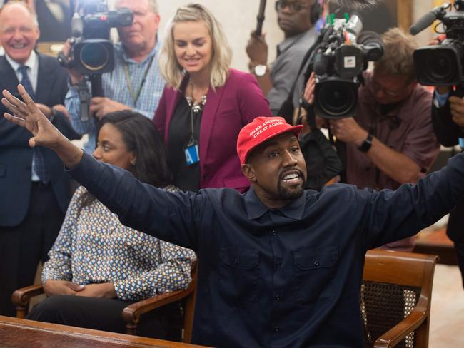 Kanye West during a meeting with Donald Trump at the White House. Picture: AFP