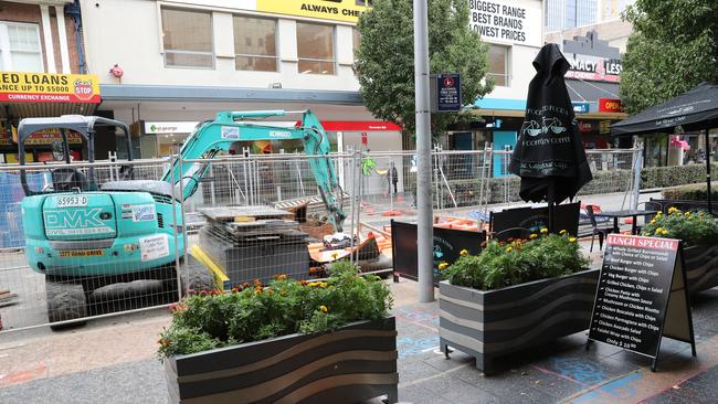 Parramatta Light Rail construction has wiped out outdoor dining space. Picture: Richard Dobson