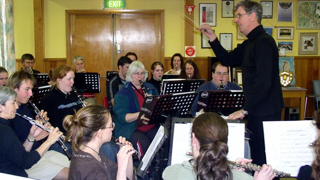 Layton Hodgetts conducting a Derwent Valley Concert Band rehearsal for the band’s 10th anniversary concert in 2003. Picture: Damian Bester