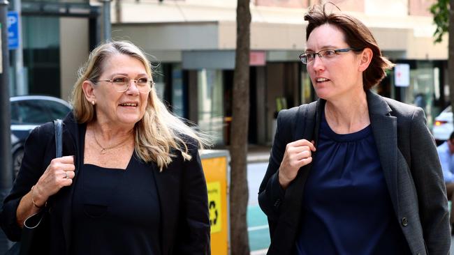 DNA Lab whistleblower Dr Kirsty Wright (right) with Vicki Blackburn, mother of Shandee Blackburn outside the inquiry on Wednesday. Picture: David Clark