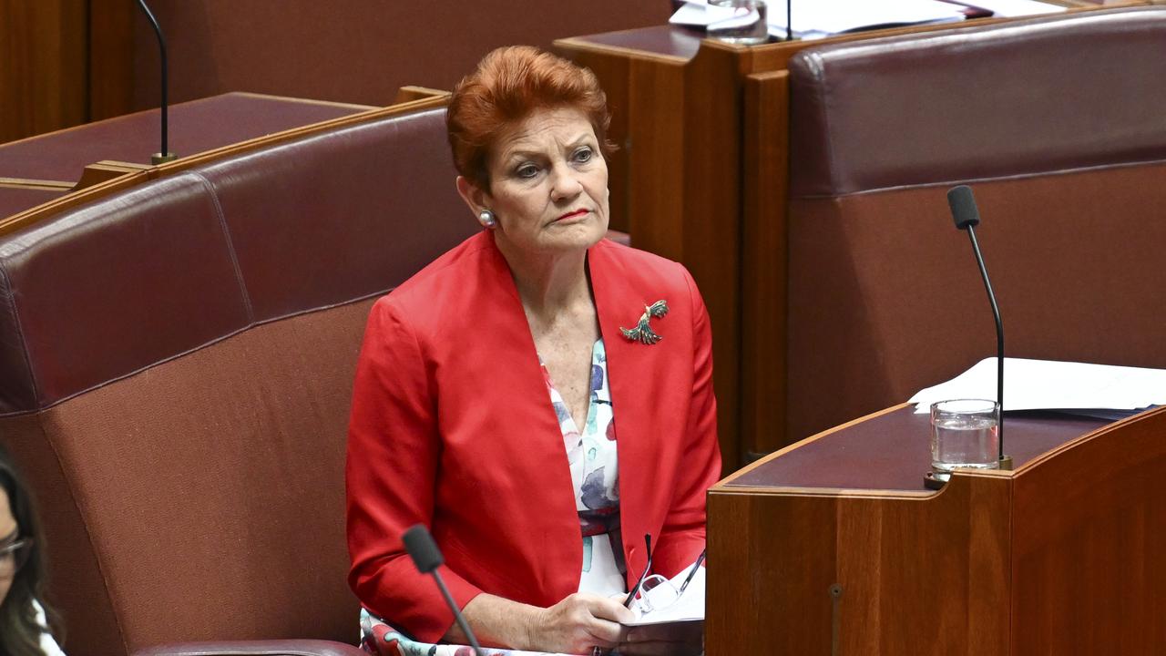 Senator Pauline Hanson says her party will push legislation making it mandatory to pay back scam victims up to $165,000. Picture: NewsWire / Martin Ollman