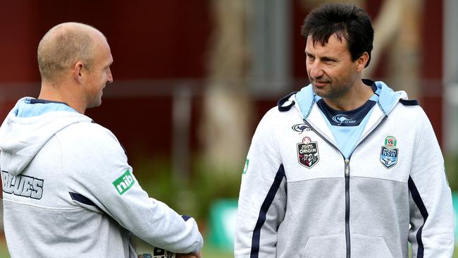 Nathan Brown and Laurie Daley during NSW State of Origin training.