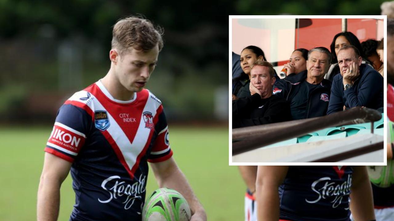 Sam Walker plays NSW Cup as (inset) Trent Robinson and Nick Politis watch on. Picture: Damian Shaw