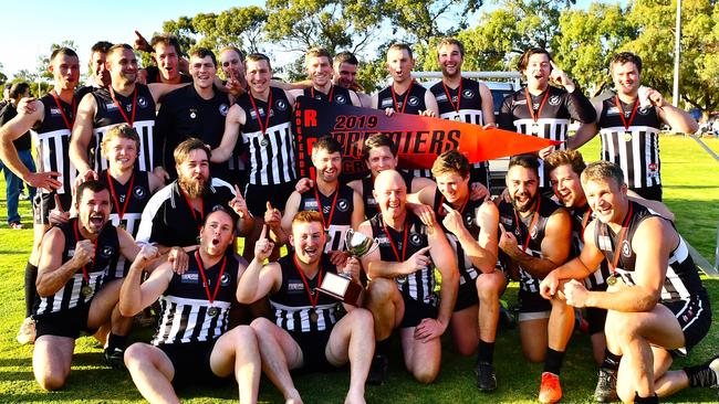 Sedan-Cambrai players celebrate their victory over Paringa at Cobdogla. Picture Grant Schwarzkopff