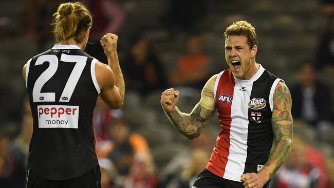 Tim Membrey celebrates a crucial goal against GWS. Picture: AAP Images