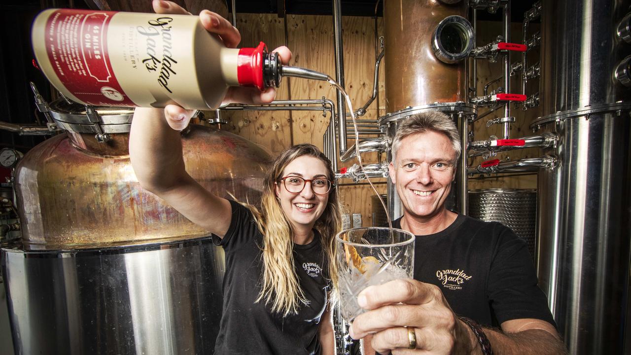 David Ridden, owner of Granddad Jack's distillery with Jess Hartley. Picture: Nigel Hallett