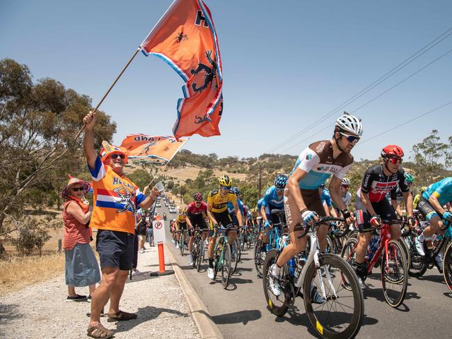 Tour Down Under 2020 Stage 1 Tanunda. Dutch fan Jack van Hoof (0409832147) cheers on the peloton on Breakneck Hill Rd. Picture: Brad Fleet