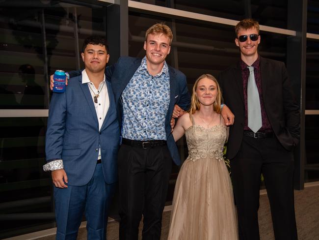 Tazmin Glover, Destin Nguyen, Toby Knyvett and Joel Schatz at the Year 12 School formals of NT Christian College at Darwin Convention Centre, Darwin. Picture: Pema Tamang Pakhrin.