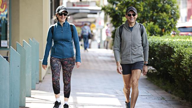 Former NSW premier Gladys Berejiklian with her partner Arthur Moses walk near her home in Northbridge. Picture: Adam Yip