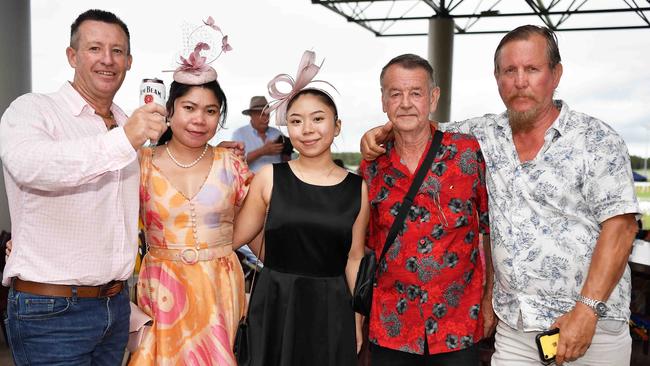 Brian Miass, Doler Ticay, Zoe Durcan, Gary James and Col Browne at Melbourne Cup Race Day, Caloundra. Picture: Patrick Woods.