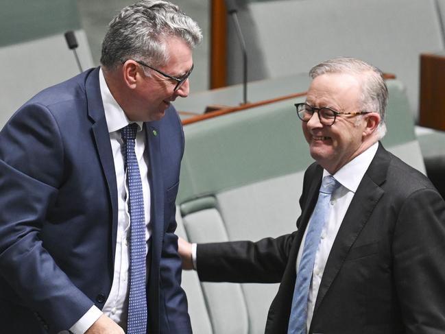 CANBERRA, Australia - NewsWire Photos - August 15, 2024: Keith Pitt and the Prime Minister Anthony Albanese defore Question Time at Parliament House in Canberra. Picture: NewsWire / Martin Ollman