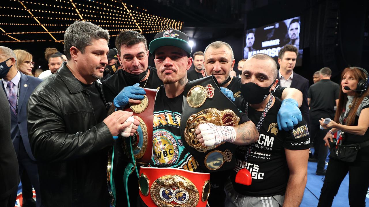 George Kambosos celebrates his split decision win. Photo by Al Bello/Getty Images.