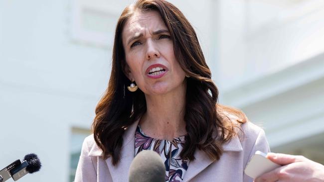 Jacinda Ardern speaks to reporters outside the West Wing following a meeting with Joe Biden. Picture: AFP.