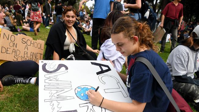 Students gather prior to the start of the Global Strike 4 Climate rally. Source: James Ross/AAP.