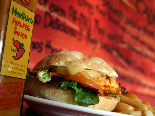 Nandos, corner of Lefroy and Elizabeth Streets North Hobart, a Supremo chicken burger and chips