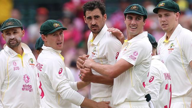 Australia's paceman Mitchell Starc celebrates the wicket of England's batsman Haseeb Hameed in the Sydney Test. Picture: AFP