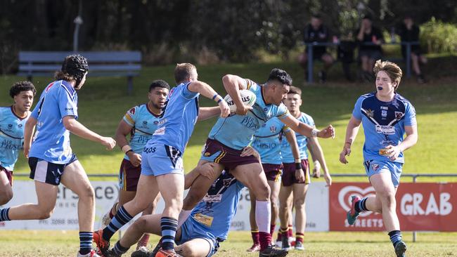 Keebra Park’s Arama Hau crashes forward.