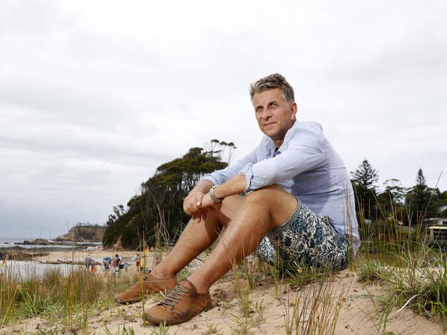 Andrew Constance, former Bega MP, at Malua Bay Beach where he and a thousand other residents evacuated to escape a bushfire that hit the area on New Year's Eve 2019. Picture: Jonathan Ng