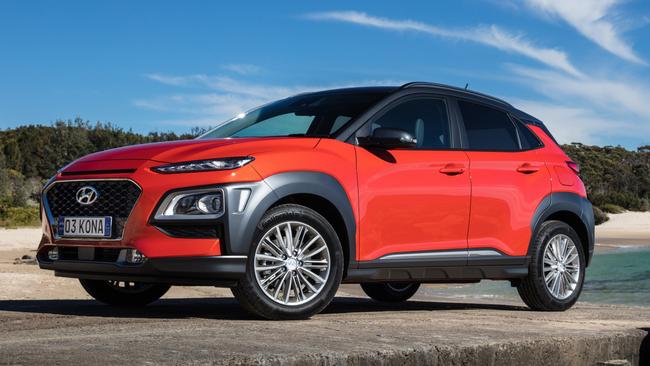 The Hyundai Kona Elite, pictured, gains 17-inch alloy wheels, leather seats and sensor key with push button start. Picture: Supplied.