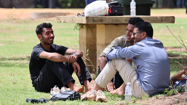 The asylum-seekers relax in a park at Beagle Bay. Picture: Bardi and Jawi Aboriginal Corporation