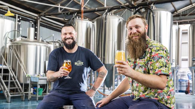 Evan Lloyd and Lachy Crothers at Ballistic Beer Co. in Salisbury. Picture: AAP/Richard Walker