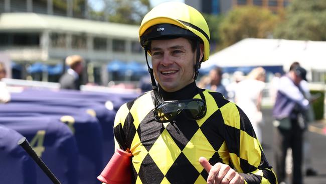 Aaron Bullock after riding Clear Thinking to win the TAB Highway Handicap. Picture: Jeremy Ng/Getty Images