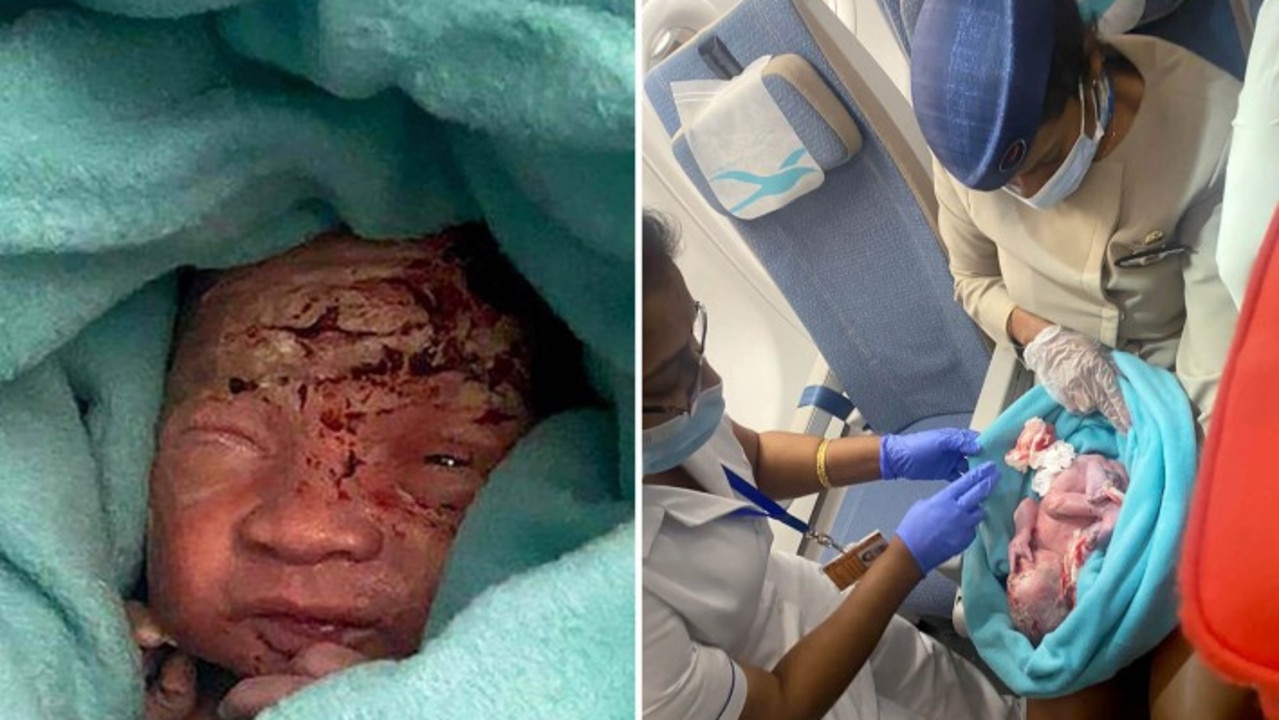 The baby was found in the bin of the plane’s toilet. Picture: Supplied