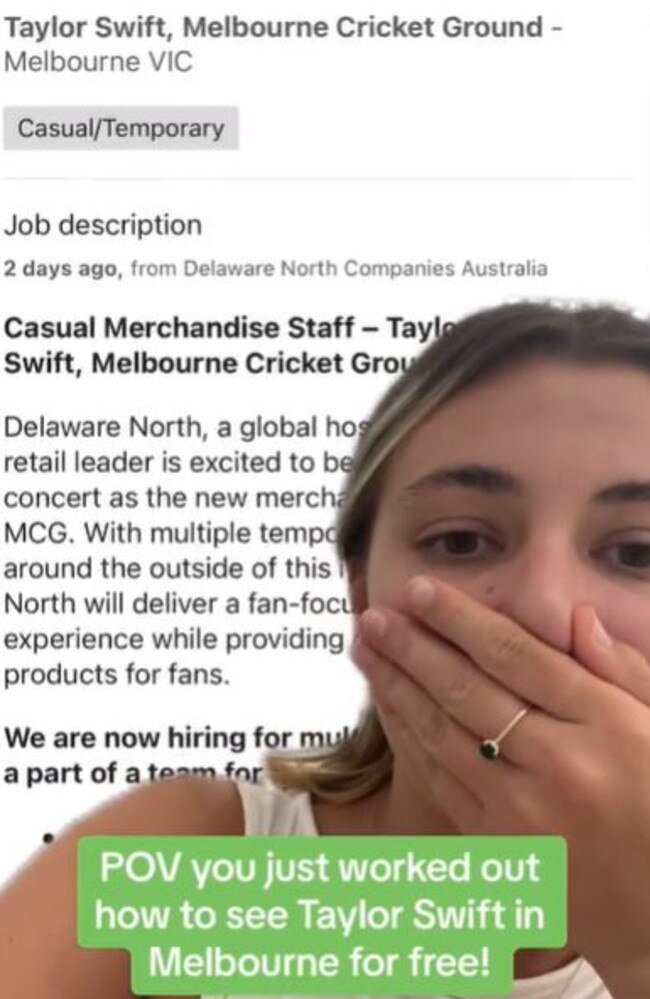 A job listing has gone viral online, giving Swifties a chance to see their idol. Picture: TikTok