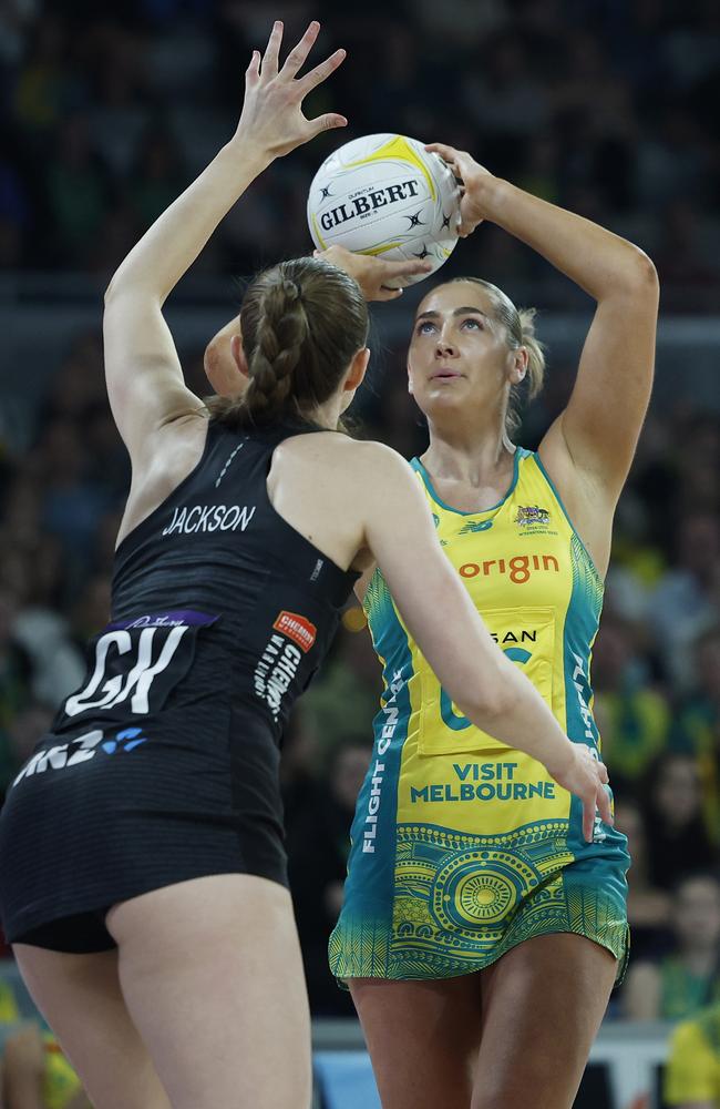 Diamonds star Sophie Garbin looks to shoot the ball during game four of the Constellation Cup. Picture: Getty Images