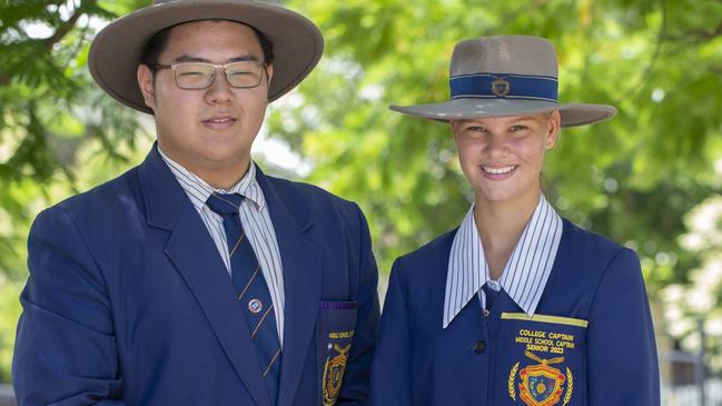 West Moreton Anglican College school captains Holly Gorroick and Raymond Hong. Picture: Contributed