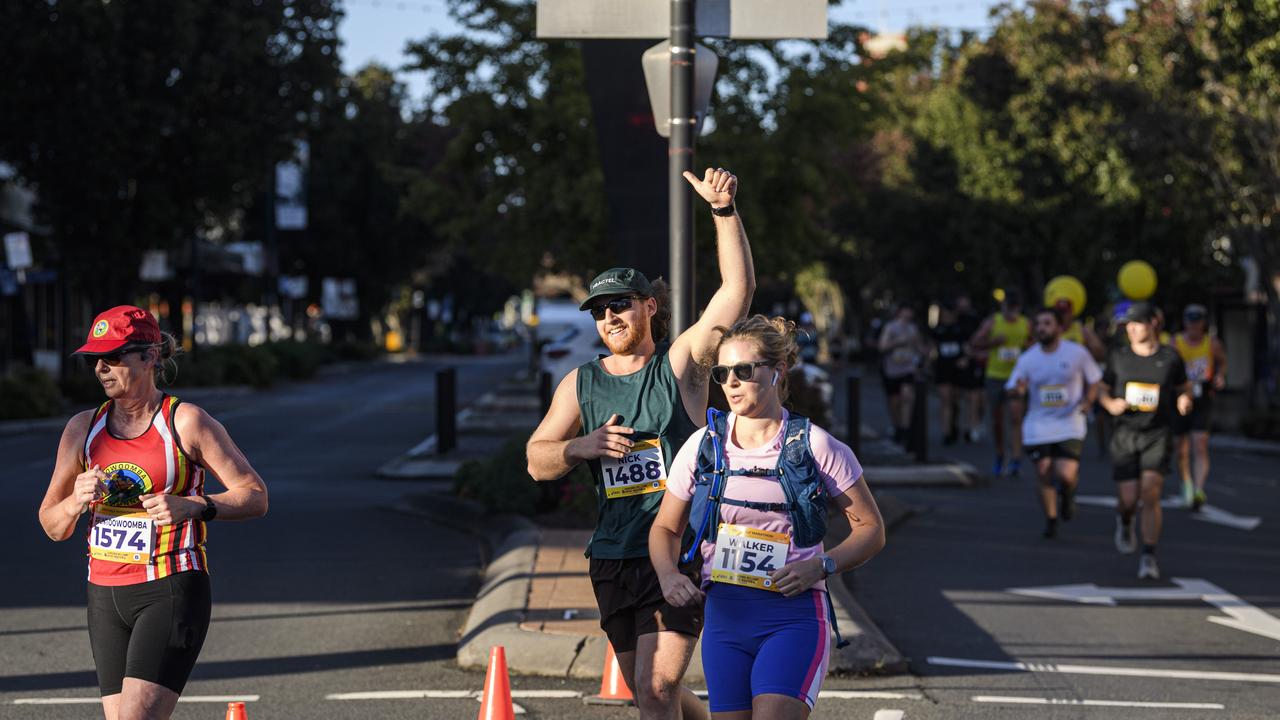 Runners on Ruthven St in the Toowoomba CBD in the Toowoomba Marathon (and half marathon), Sunday, May 4, 2025. Picture: Kevin Farmer