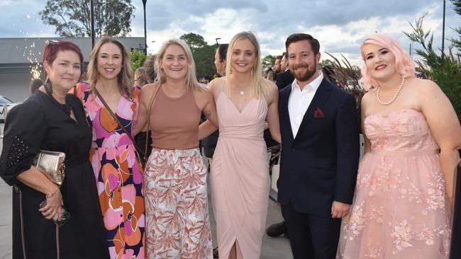 Penny Worthington, Hollie Sanders, Danielle Brown, Tiana Ellis, Josh Batty, and Kristy Kozij at the 2021 Bundamba State Secondary College year 12 formal, Ipswich Turf Club 17th of November 2021. Picture: Jessica Baker