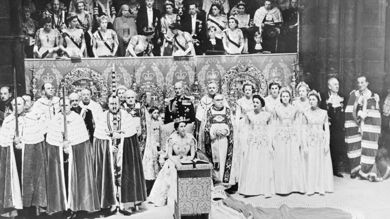 Queen Elizabeth in Westminster Abbey on the day of her coronation in 1953. Picture: Intercontinentale/AFP