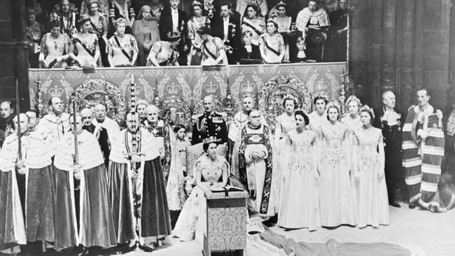 Queen Elizabeth in Westminster Abbey on the day of her coronation in 1953. Picture: Intercontinentale/AFP