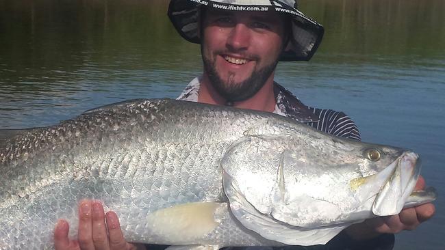 James Greenberger with his 95cm barra caught at Mickett Creek