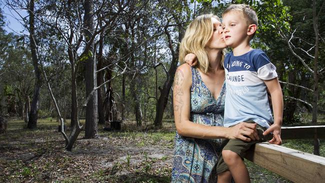 Brittany Cervantes with her son Eli Campbell at home in Agnes Waters. Picture:  Lachie Millard