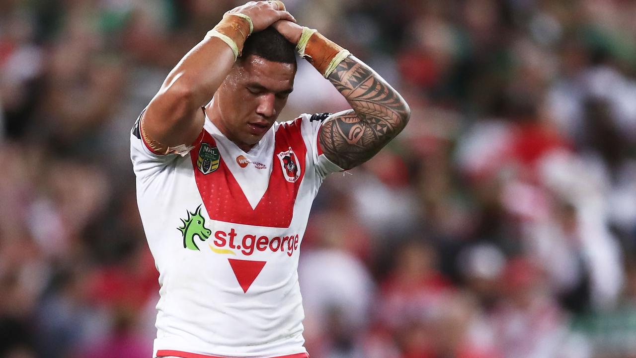 Tyson Frizell after the Dragons lost in heartbreaking fashion to the Rabbitohs in last year’s semi-final. (Photo by Matt King/Getty Images)