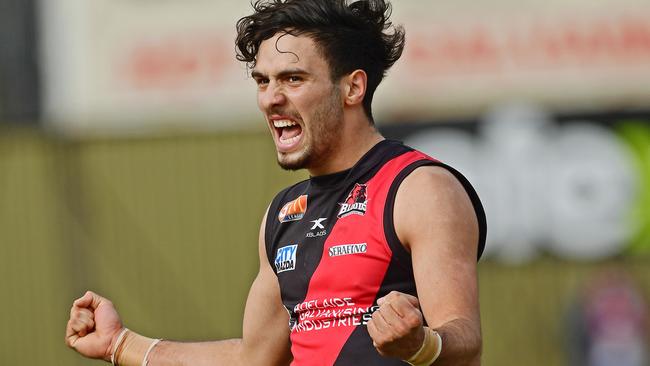 Izak Rankine celebrates a goal with West Adelaide. Picture: Tom Huntley.