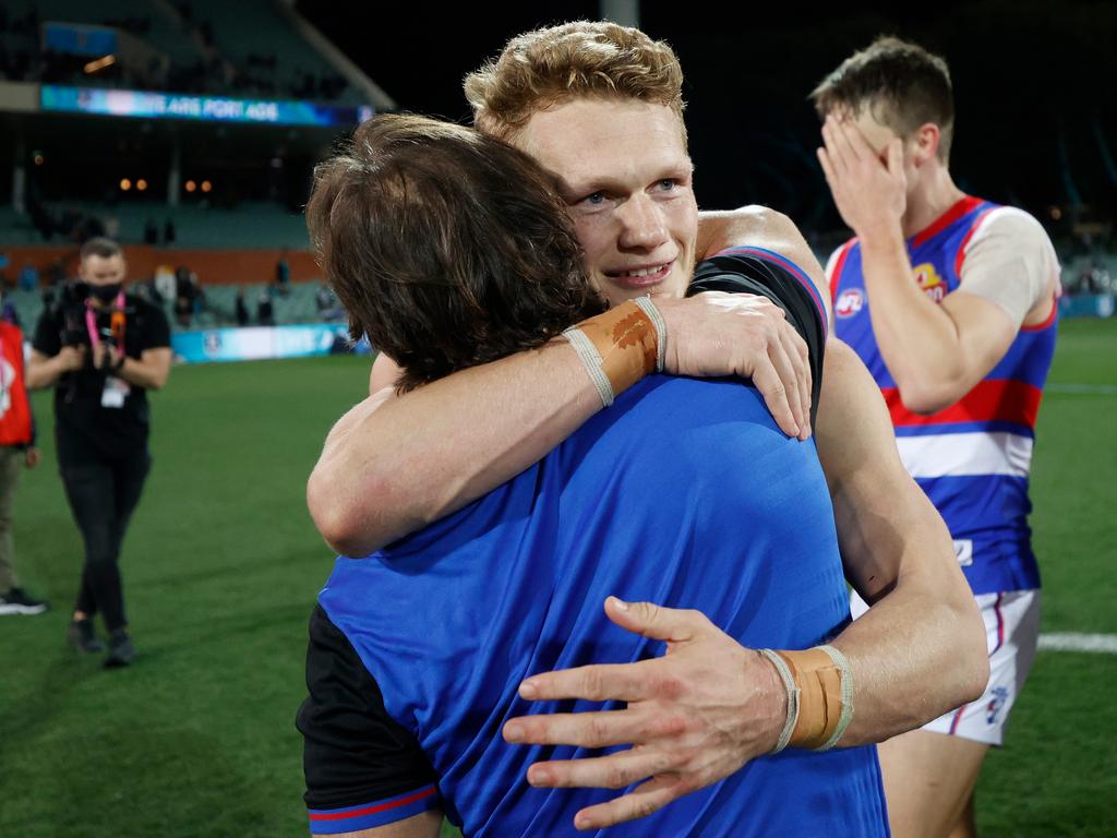 Adam Treloar bounced back, but coach Luke Beveriedge was not happy with criticism of his charge earlier in the week. Picture: AFL Photos/Getty Images