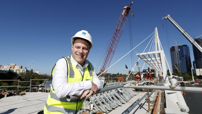 Lord Mayor Adrian Schrinner on the new Kangaroo Point Bridge in July. Picture: Josh Woning