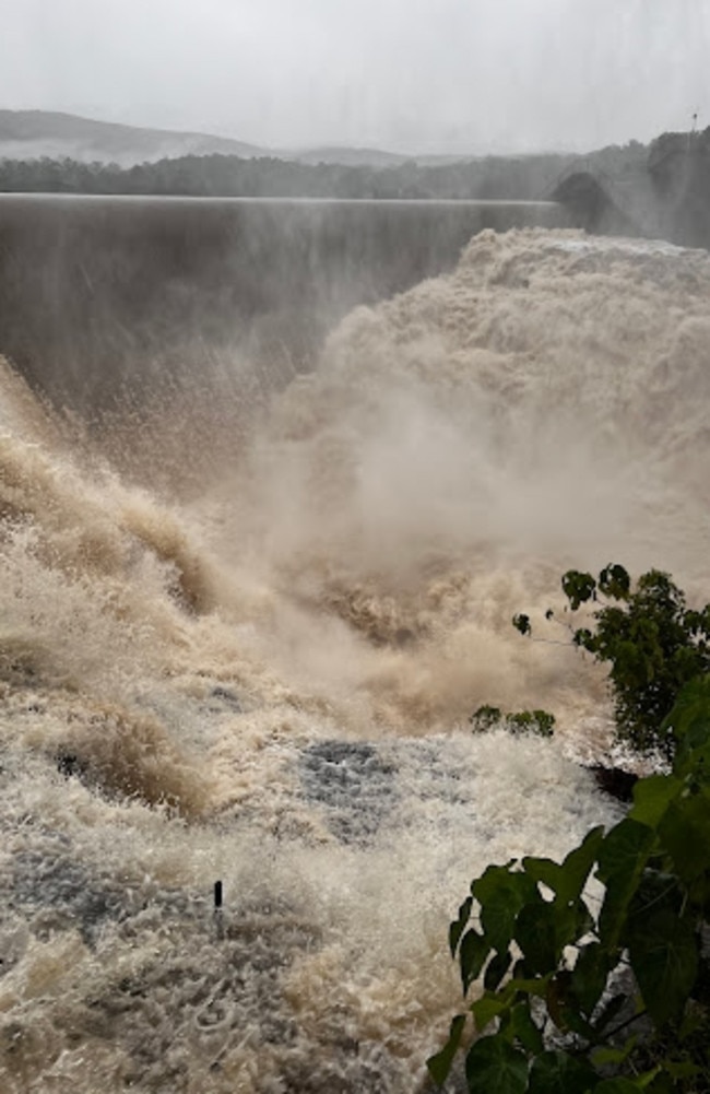 Wappa Dam in full flight on Friday afternoon after the Sunshine Coast copped massive rainfall. Picture: Mark Furler