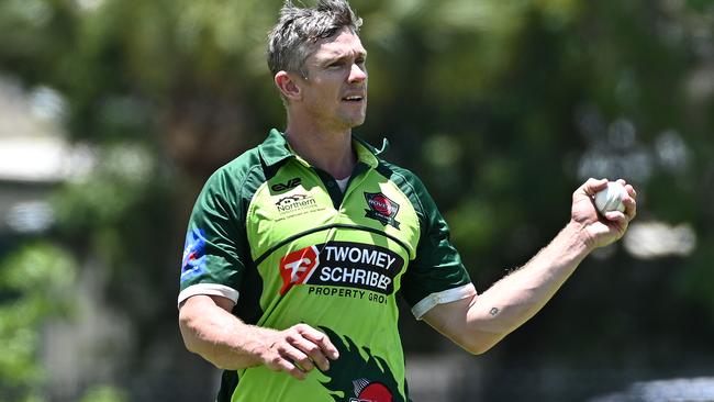 Brenton Edwards of the Rovers prepares to bowl during Saturdays match against Atherton at Griffith Park. Picture Emily Barker.