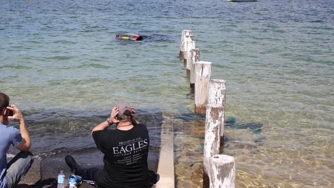 Car ends in the water at Palm Beach. Picture: Chris Reynold