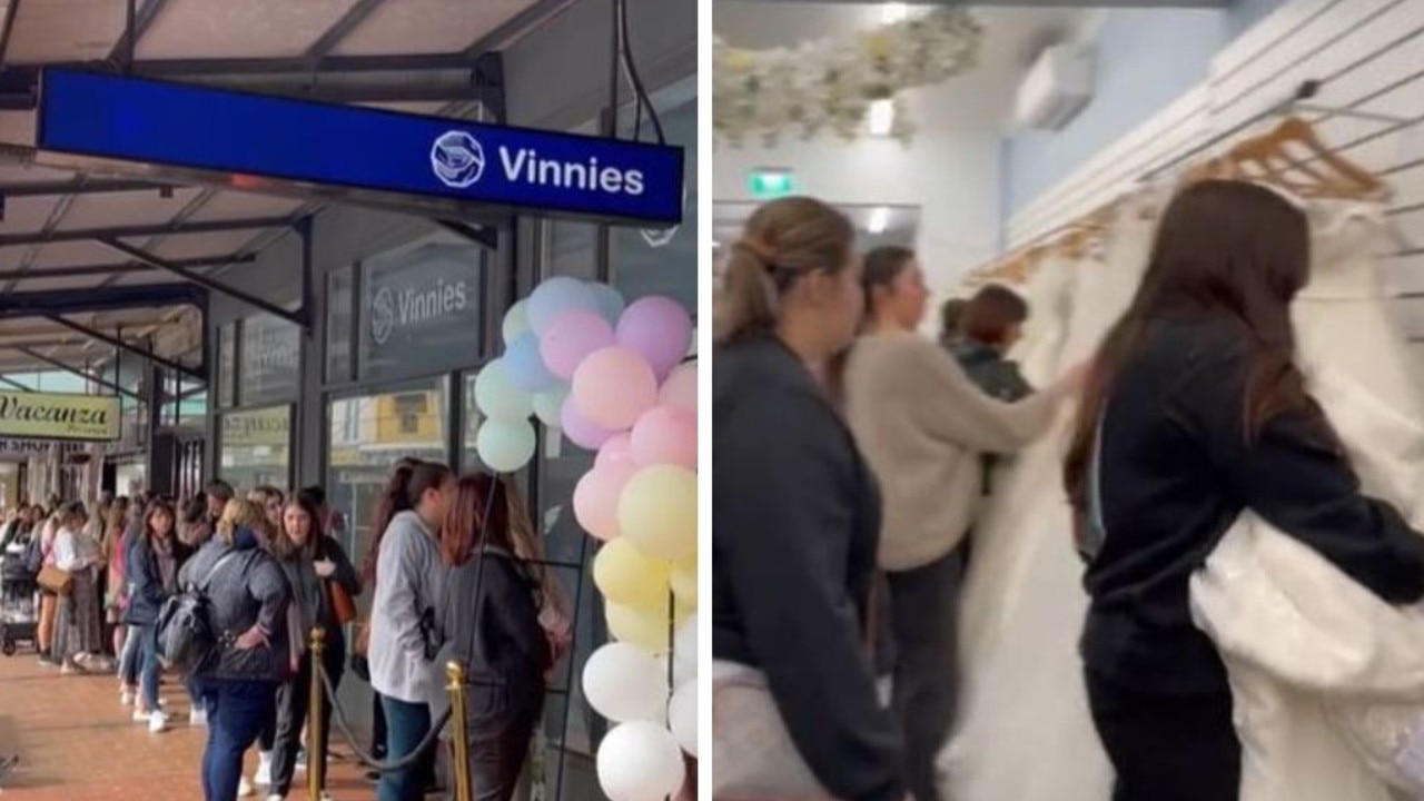 Vinnies Bridal Show: Panny młode przybywają do sklepu w Sydney, aby kupić suknie ślubne za 300 dolarów